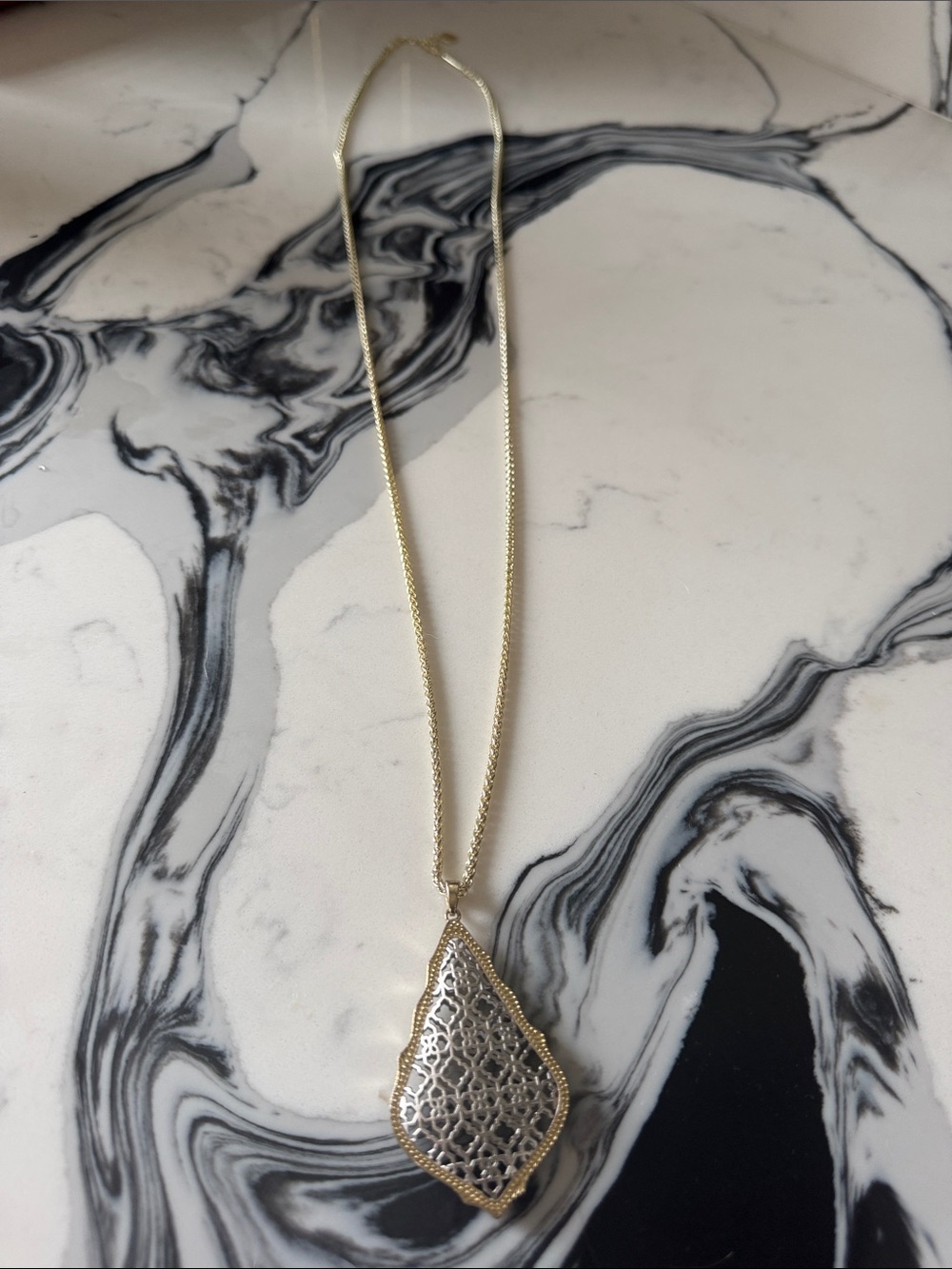 Kendra Scott Two-Tone Gold and Silver Filigree Teardrop Necklace